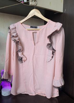Нежная блузка в розовом цвете в мелкий горошек2 фото