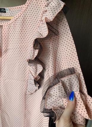 Нежная блузка в розовом цвете в мелкий горошек5 фото