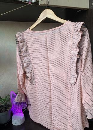 Нежная блузка в розовом цвете в мелкий горошек6 фото