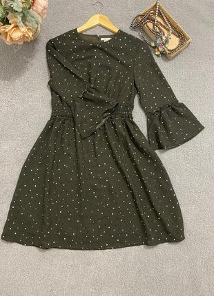 Платье в горошек темно болотного цвета