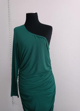 Платье -футляр с присборкой на одно плечо shein, l , зелёного цвета9 фото