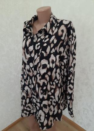 Стильная брендовая льняная рубашка прямая свободная удлиненная леопардовый принт7 фото