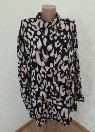 Стильная брендовая льняная рубашка прямая свободная удлиненная леопардовый принт6 фото