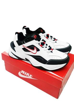 Кроссовки nike m2k tekno white black белые с черным и красным1 фото