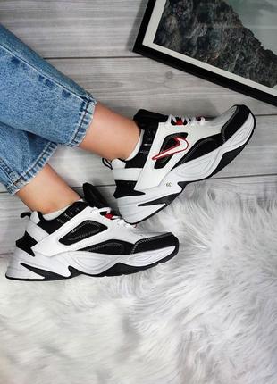 Кроссовки nike m2k tekno white black белые с черным и красным2 фото