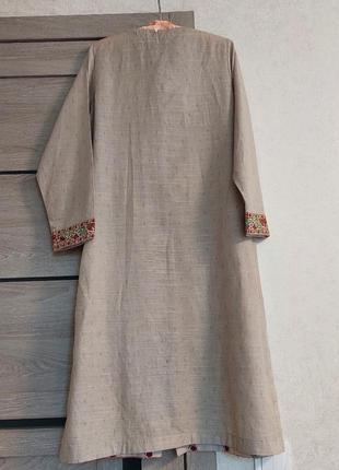 Бежевое платье миди 🔹прямого кроя 🔹бохо, кантри, этно🔹длинный рукав khaadi(38 размер)8 фото