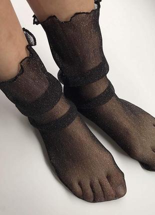 Носки фатин прозрачные, черные, блестки