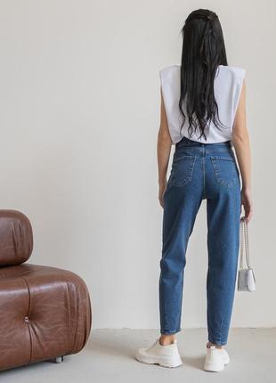 Синие женские джинсы слоучи с высокой талией (стрейчевые)7 фото