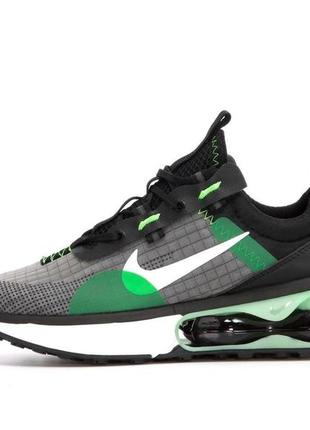 Чоловічі кросівки nike air max 2021 black green чорно-білі (найк аир макс 2021 текстильні кросівки  на балоні)1 фото