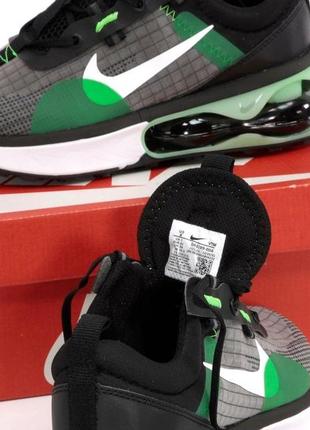 Чоловічі кросівки nike air max 2021 black green чорно-білі (найк аир макс 2021 текстильні кросівки  на балоні)6 фото