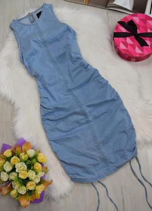 Платье джинсовое платье из денима мини с драпировкой4 фото