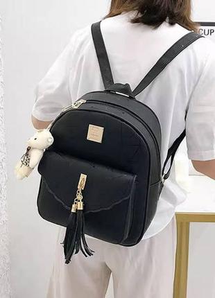 Комплект детский рюкзак сумочка клатч кошелек визитница 4 в 1 с брелоком. рюкзачок сумка детская набор мишек черный2 фото