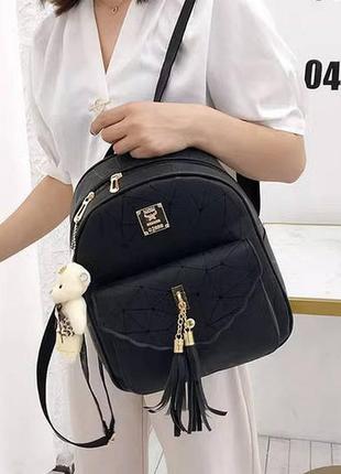 Комплект детский рюкзак сумочка клатч кошелек визитница 4 в 1 с брелоком. рюкзачок сумка детская набор мишек черный3 фото