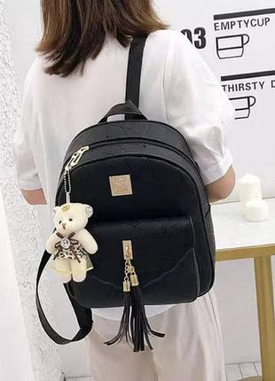 Комплект дитячий рюкзак сумочка клатч гаманець візитниця 4 в 1 з брелоком. рюкзачок сумка дитяча набір ведмедик чорний4 фото
