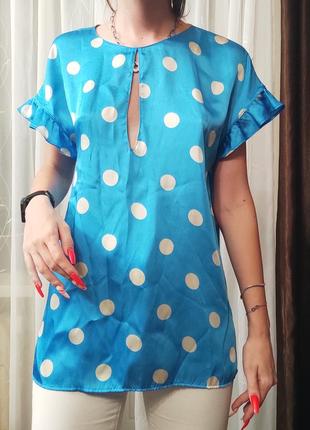 Яркая женская футболка в горошек2 фото