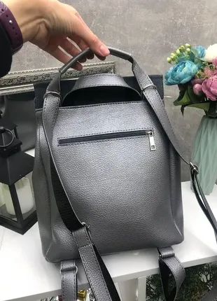 Пудра - стильний вмісткий рюкзак lady bags, можна носити сумкою через плече10 фото