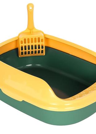 Туалет для кошек taotaopets 227701 green+yellow 40*29*13,5 cm с лопаткой