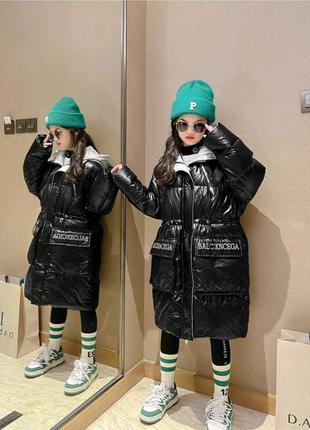 Зимняя длинная куртка - пальто, бренд для девочки5 фото