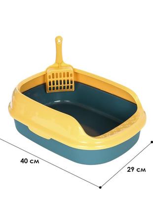 Туалет для кішок taotaopets 227701 40*29*13,5 cm blue + yellow з лопаткою6 фото