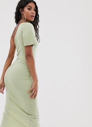 Мятное зеленое платье футляр миди на одно плечо от prettylittlething6 фото