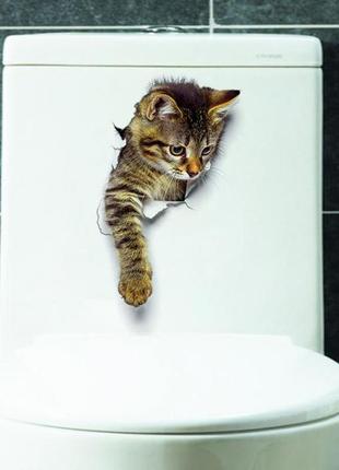 Наклейка стикер wc кот на унитаз,дверь 19см*24см1 фото