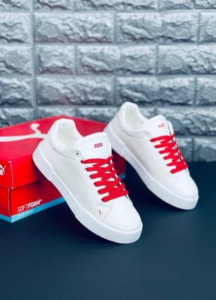 Puma кроссовки подростковые белые с красными шнурками размеры 36-417 фото