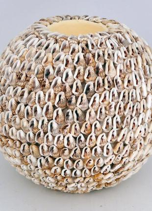 Підсвічник - куля сіра мушля, індонезія,  h-12 см, d-13 см (81071.5)2 фото