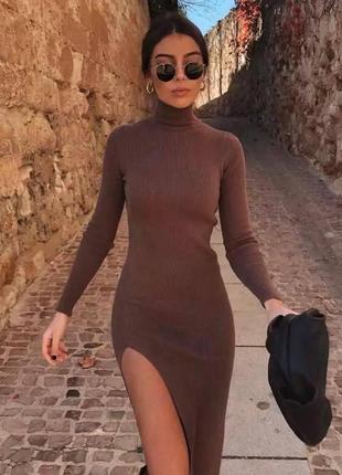 Жіноча сукня з розрізом на стегні. жіноча сукня рубчик туреччина2 фото