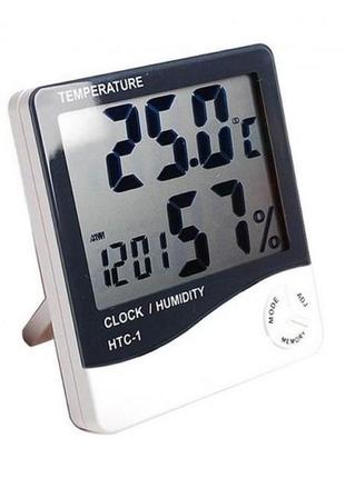 Термогігрометр побутової htc-1 термометр годинник будильник метеостанція3 фото