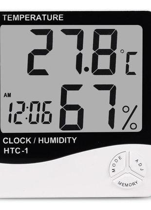 Термогігрометр побутової htc-1 термометр годинник будильник метеостанція2 фото