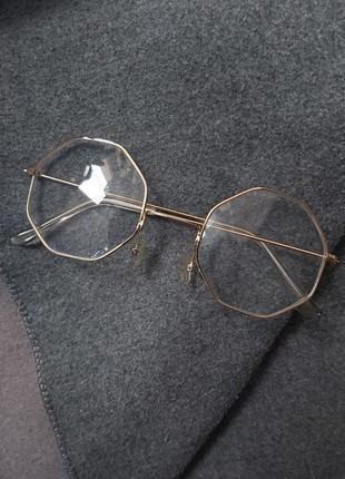 Іміджеві окуляри унісекс, лінза прозора, золотиста оправа
