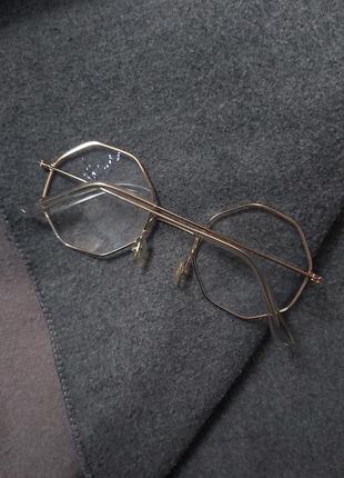 Іміджеві окуляри унісекс, лінза прозора, золотиста оправа2 фото