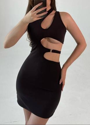 Трендовое асимметричное женское платье с разрезами🔥 коричневое и чёрное4 фото