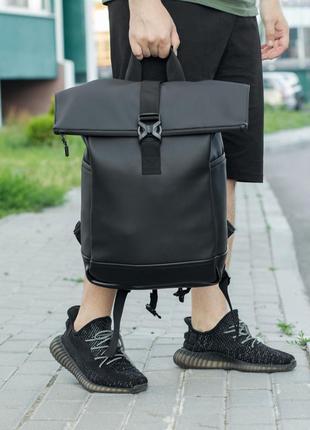 Городской мужской рюкзак rolltop ролл топ черный из экокожи с отделением под ноутбук вместительный большой9 фото