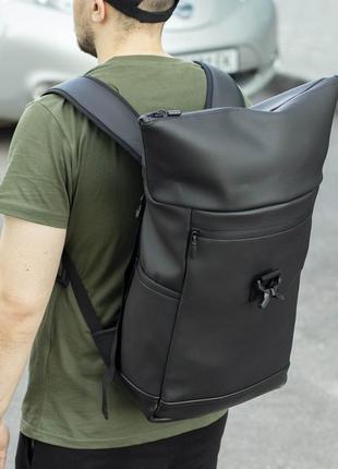 Городской мужской рюкзак rolltop ролл топ черный из экокожи с отделением под ноутбук вместительный большой7 фото