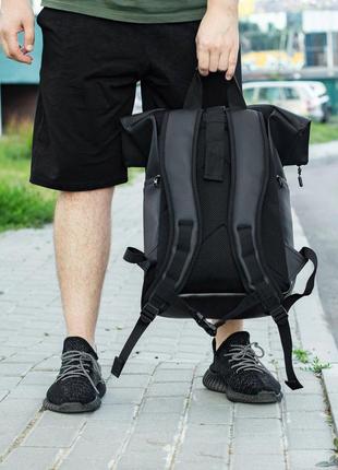 Городской мужской рюкзак rolltop ролл топ черный из экокожи с отделением под ноутбук вместительный большой10 фото