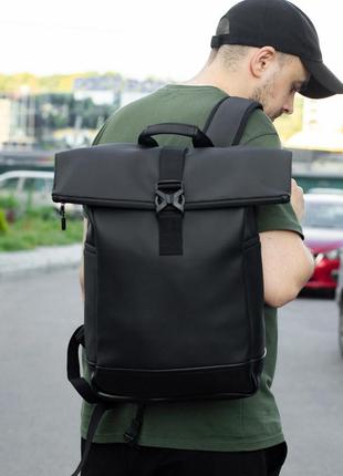 Городской мужской рюкзак rolltop ролл топ черный из экокожи с отделением под ноутбук вместительный большой5 фото
