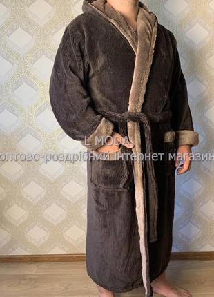 Чоловічий махровий халат коричневого кольору вставка