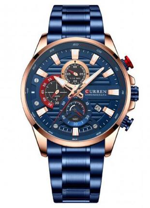 Мужские классические часы curren 8415 синие с золотистым