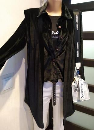 Вечерний стильный велюровый черный кардиган кофта накидка жилетка3 фото