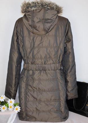 Брендовая утепленная куртка с меховым капюшоном поясом и карманами george синтепон2 фото