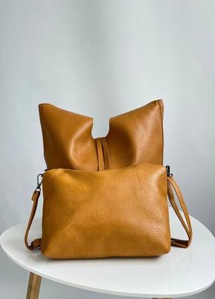 Большая женская сумка с косметичкой, шоппер из  эко кожи итальянского бренда coo&coo.6 фото