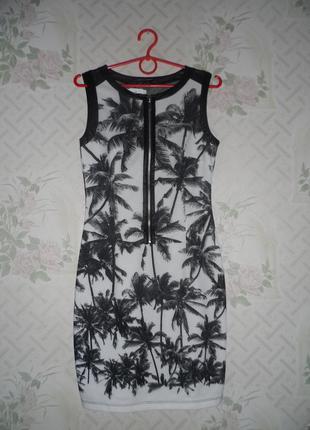 Платье с пальмами,платье миди.reserved