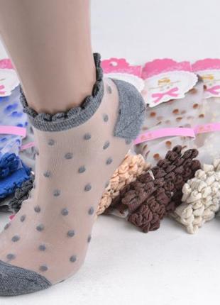Жіночі капронові шкарпетки в горошок 36-41 розмір - бежевий колір3 фото