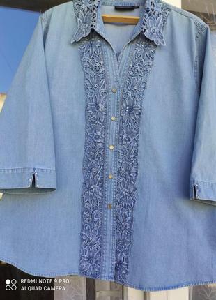 Блуза, пиджачок джинсовый с кружевом супер-балта 60-62-64р/ lafeinier.туречна