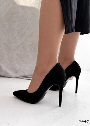 Стильные черные туфли женские на високом каблуке, на каблуке, осень/весна/лето,некозамша, женская обувь6 фото