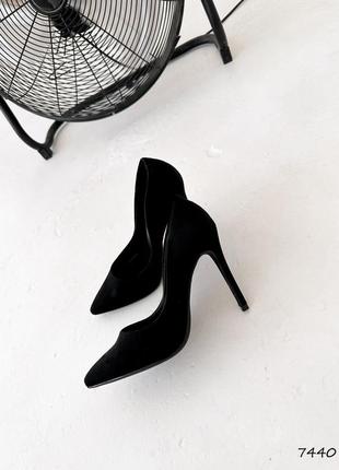 Стильные черные туфли женские на високом каблуке, на каблуке, осень/весна/лето,некозамша, женская обувь9 фото