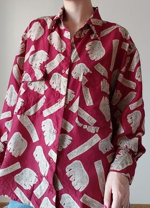 Шелковая винтажная рубашка со слонами4 фото