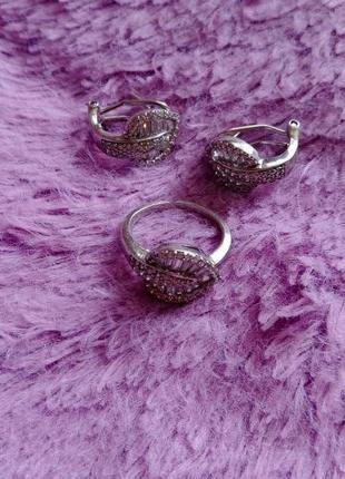 Шикарный комплект серьги и кольцо 15,5(разъемное)серебро 9253 фото
