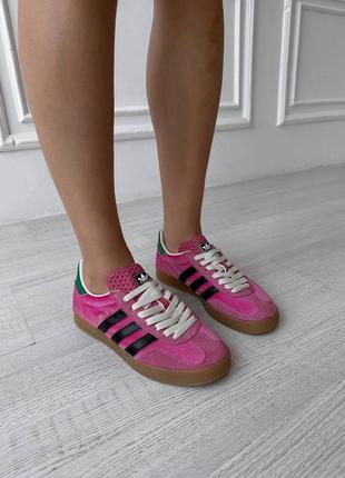 Кроссовки супер стильные adidas gazelle x gucci pink green2 фото